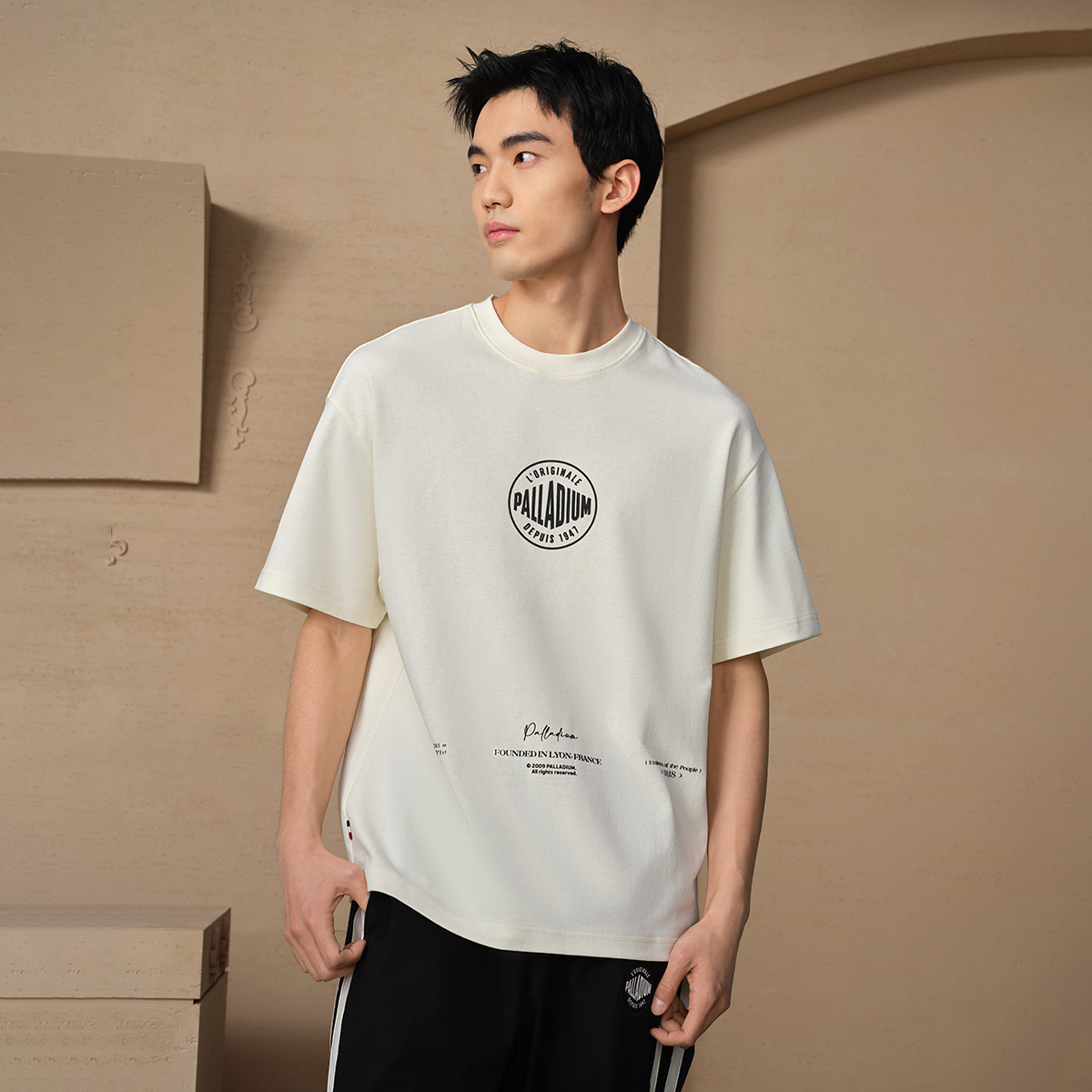 男裝復古 PALLADIUM LOGO 寬鬆落肩全棉T裇