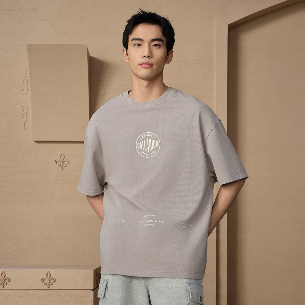 男裝復古 PALLADIUM LOGO 寬鬆落肩全棉T裇