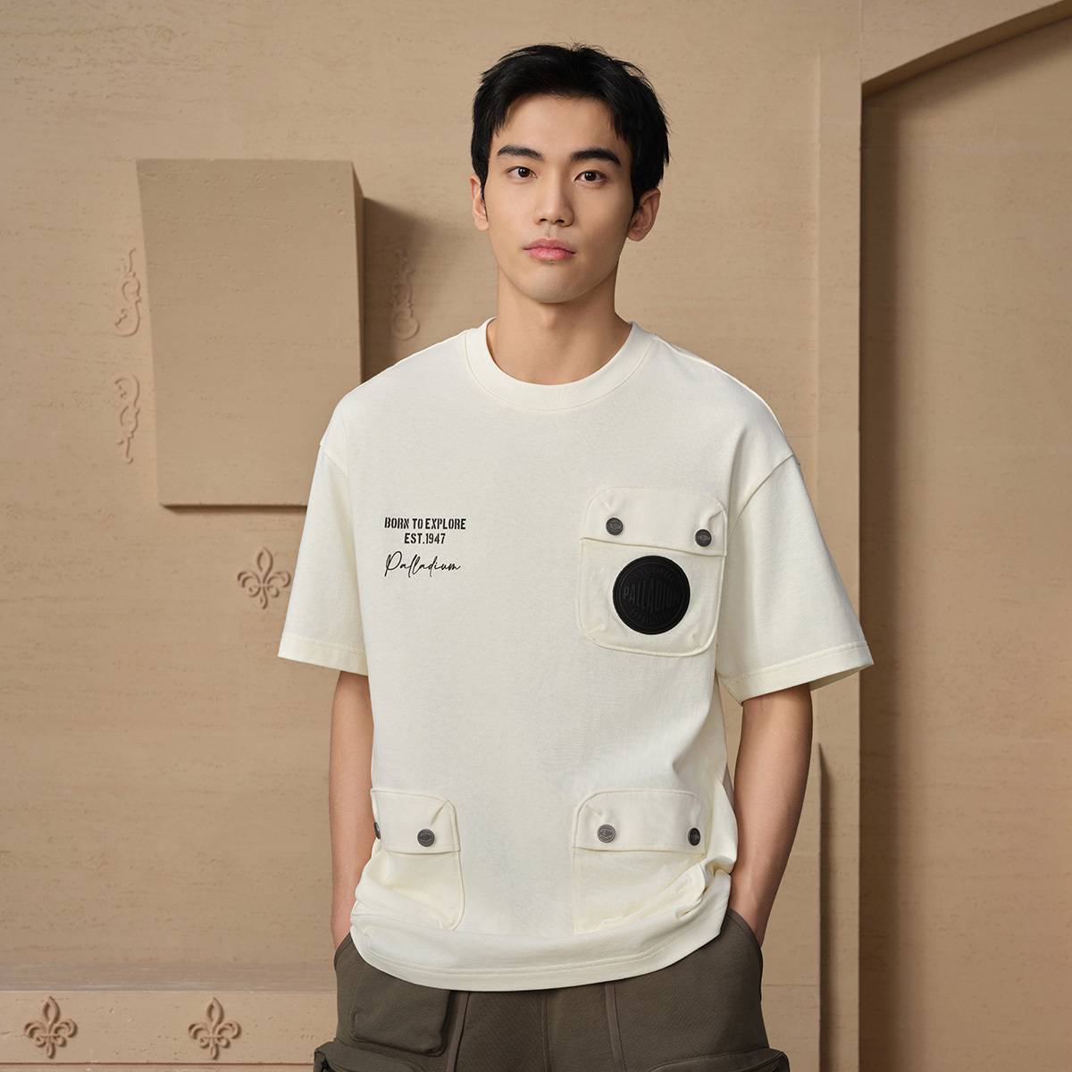 男裝 PALLADIUM LOGO 多口袋寬鬆全棉T裇