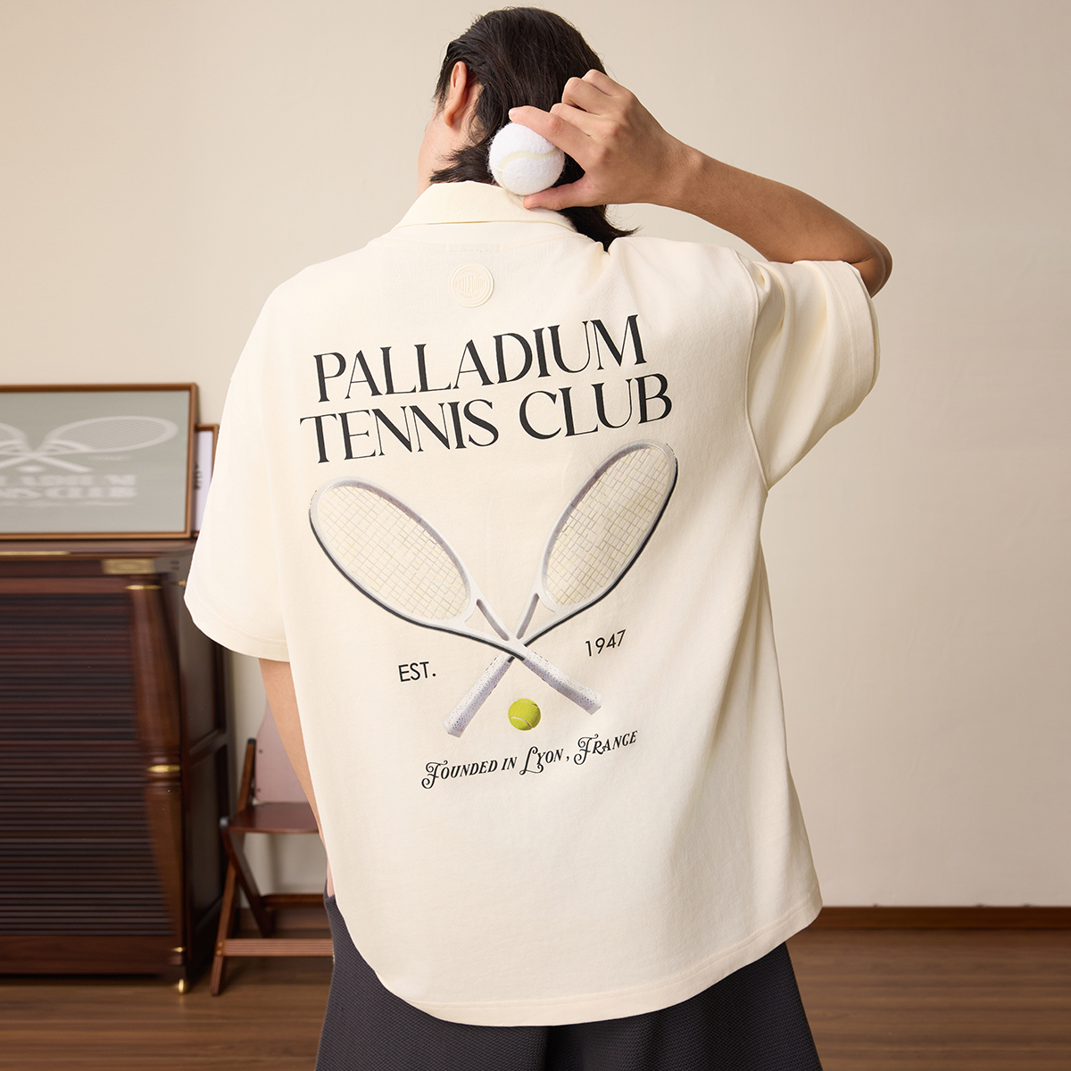 男裝 TENNIS CLUB LOGO 寬鬆落肩全棉T裇