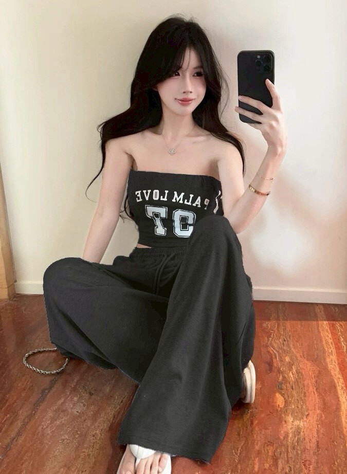 白邊97平口罩杯背心+口袋寬褲