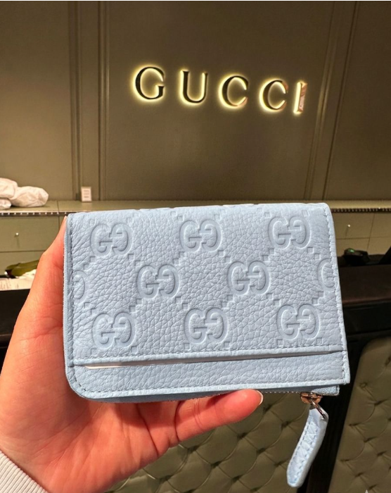 LYS01519 Gucci GG Emblem拉鏈卡片套 - 淺藍色