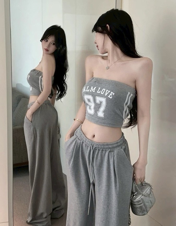 白邊97平口罩杯背心+口袋寬褲