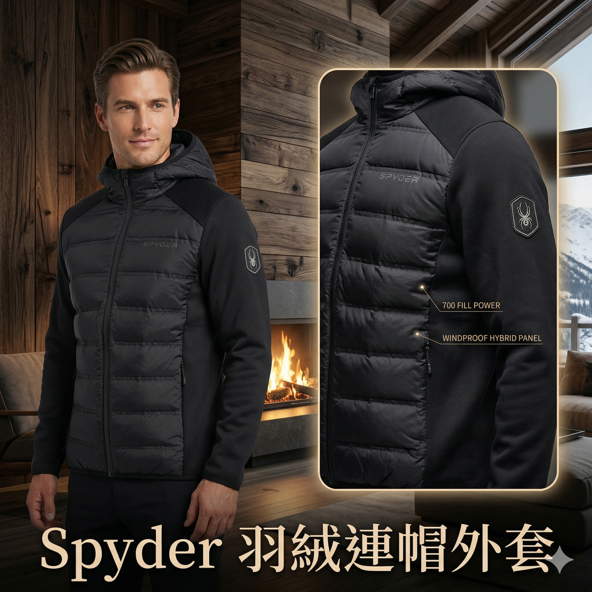 【預購】H040962 Spyder 羽絨混合軟殼機能連帽外套