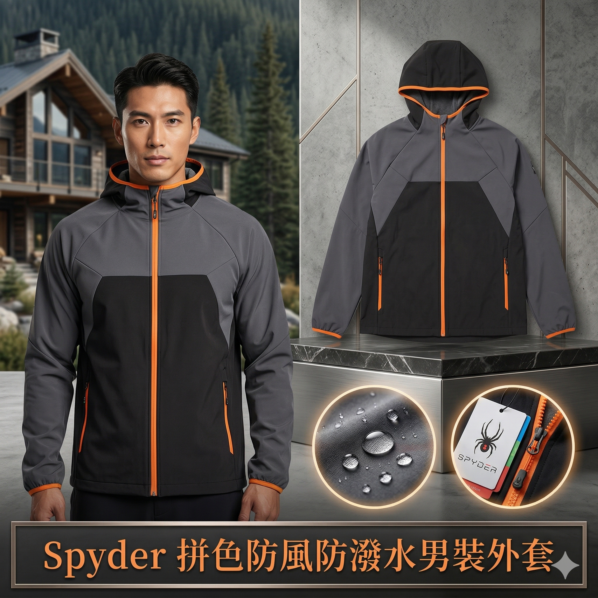 【預購】H040963 Spyde 拼色防風防潑水男裝外套