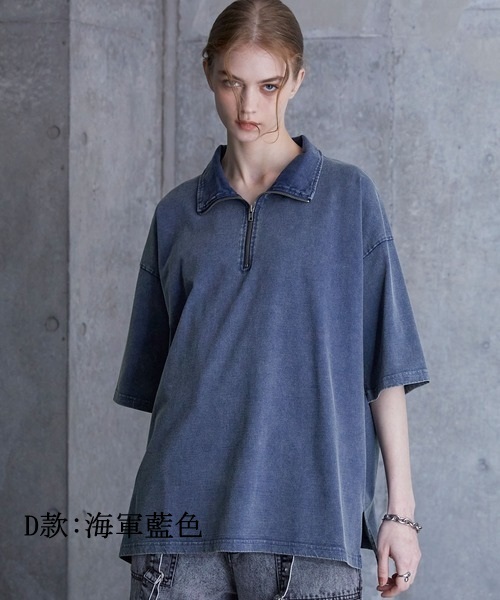 【預購】J0409603 SERACE復古水洗做舊短袖半拉鍊T｜Vintage風設計｜寬鬆版型｜男女通用 SERsc1145  5款