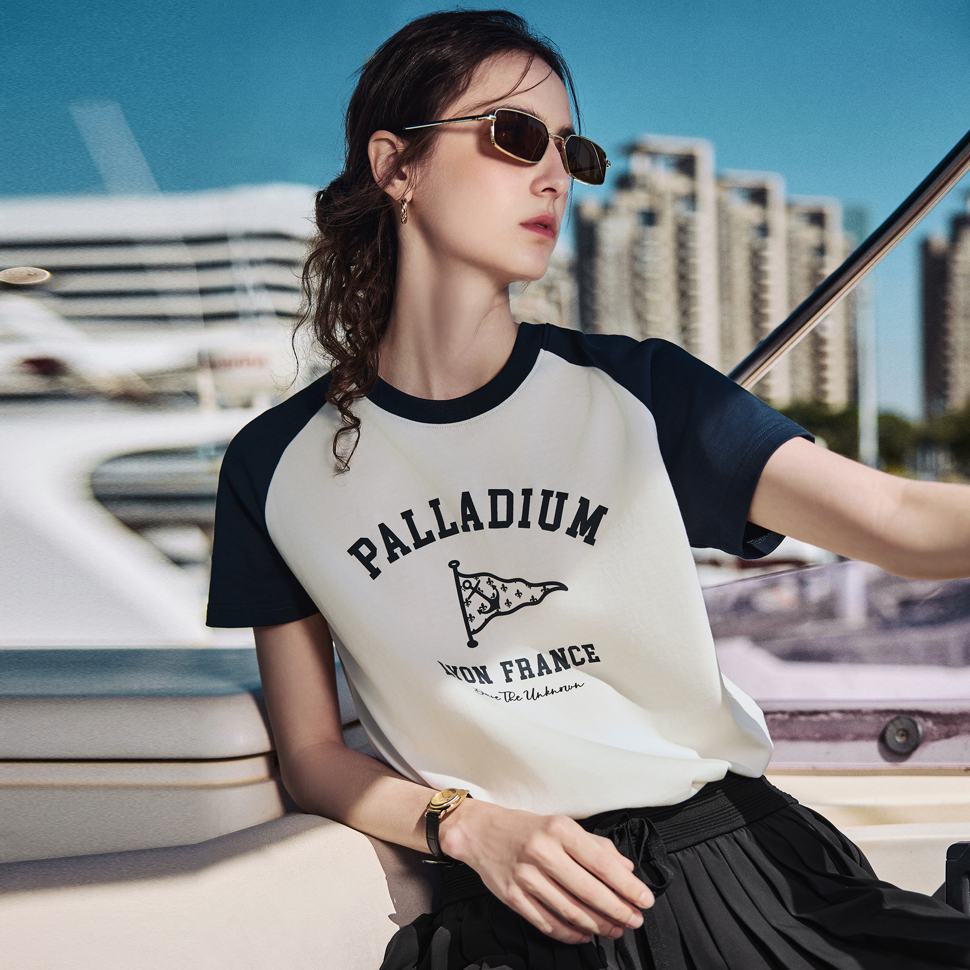 女裝 PALLADIUM 航海旅行主題印花圖案拼色全棉T裇