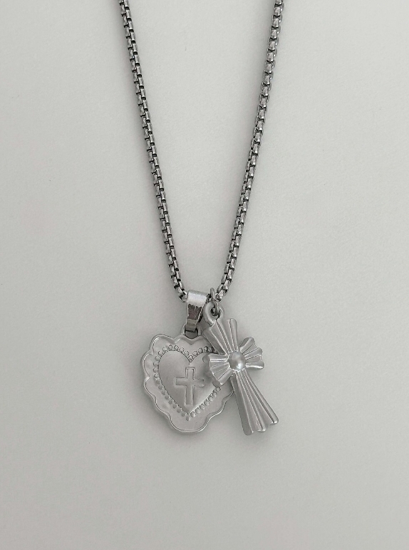 （現貨）韓牌 OFUSE matt heart cross necklace 項鍊 OFUSE01