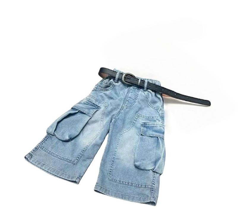 BYC04B011BL 復古水洗立體大側袋工裝牛仔短褲