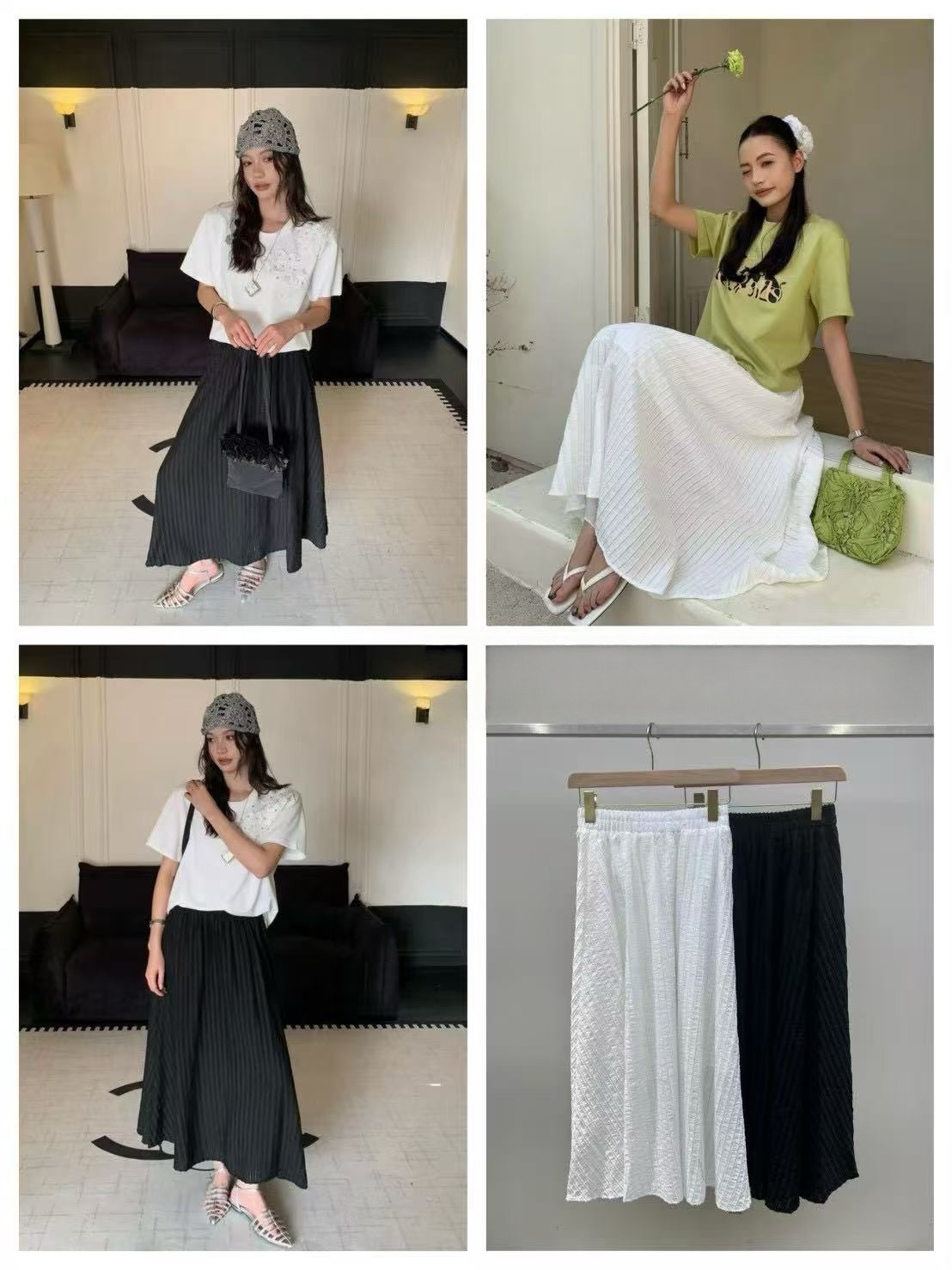 605 肌理直條紋不規則長裙