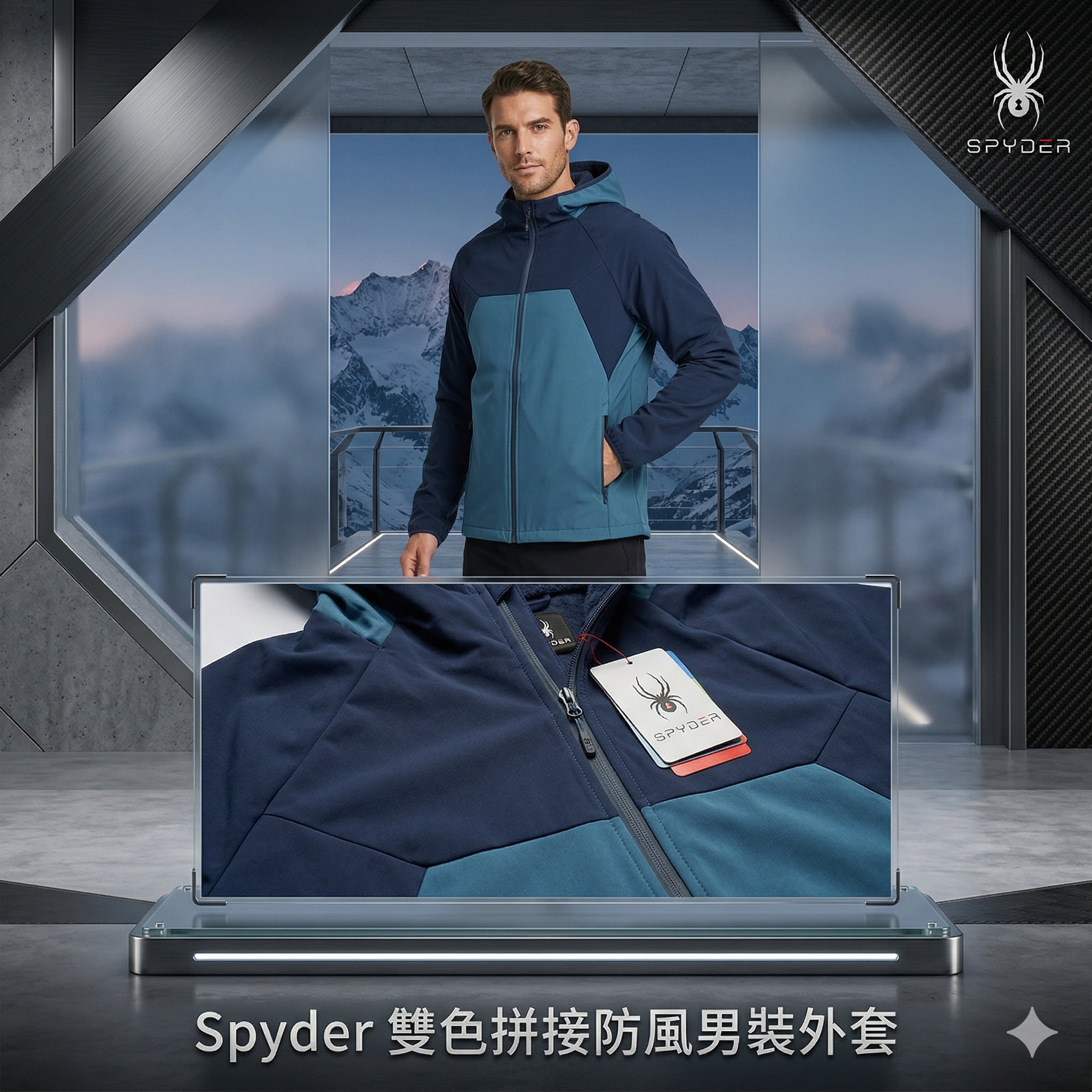 【預購】H040967 Spyder 雙色拼接防風男裝外套