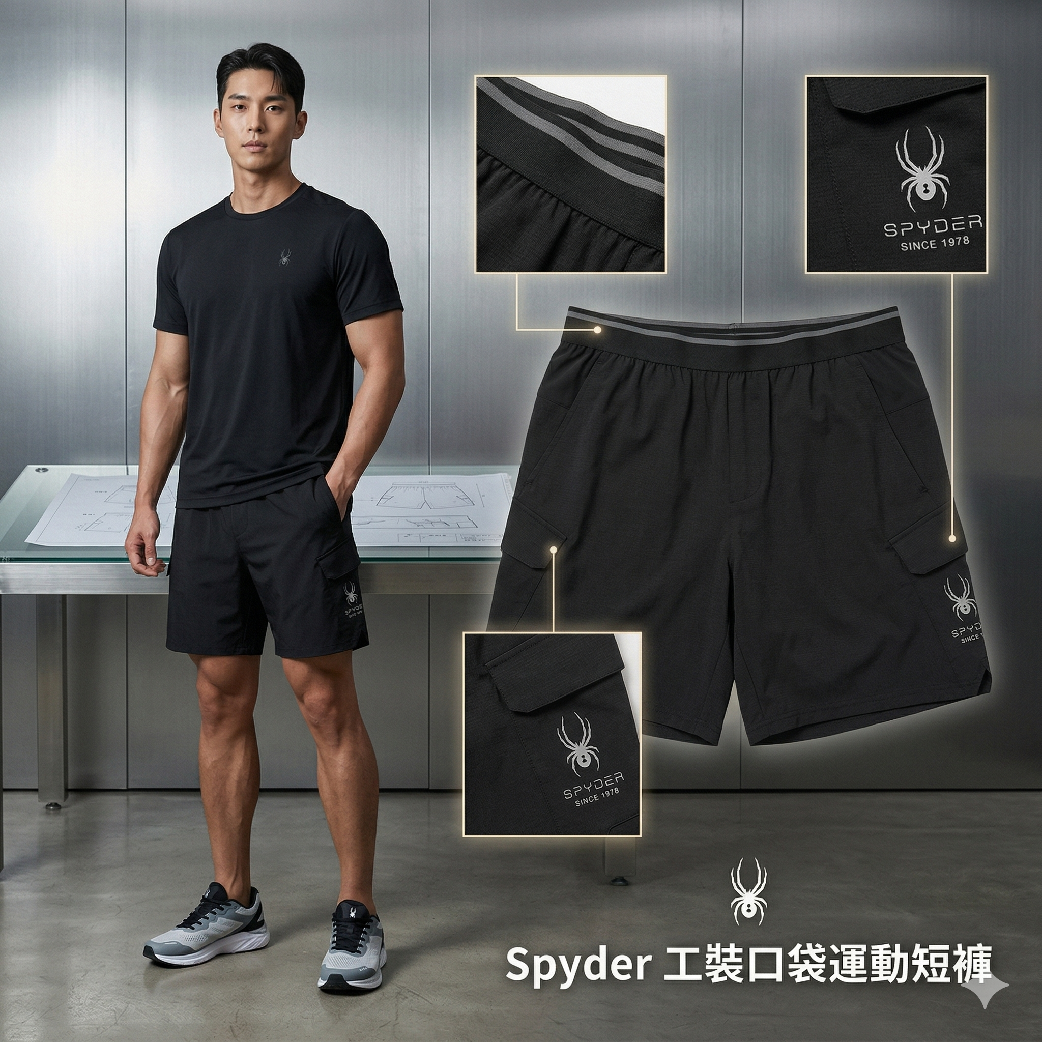 【預購】H040971 Spyder 工裝口袋運動短褲