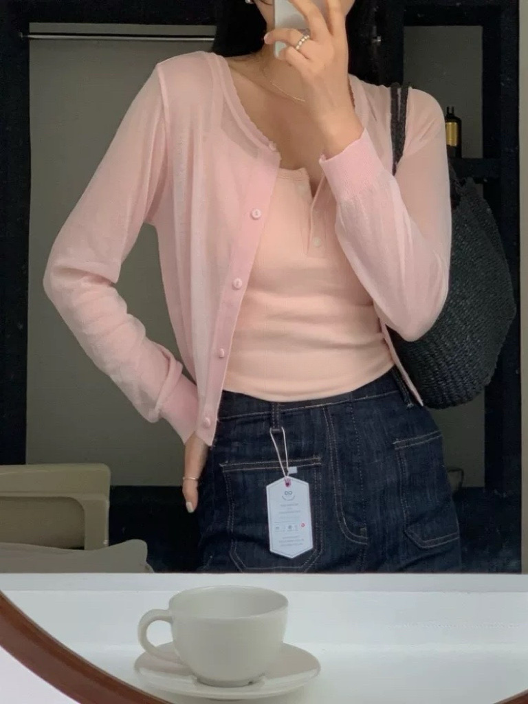 正韓薄款糖果色針織薄外套