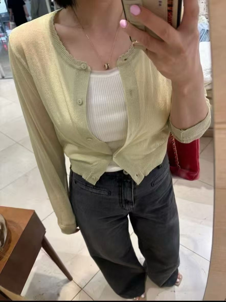 正韓薄款糖果色針織薄外套