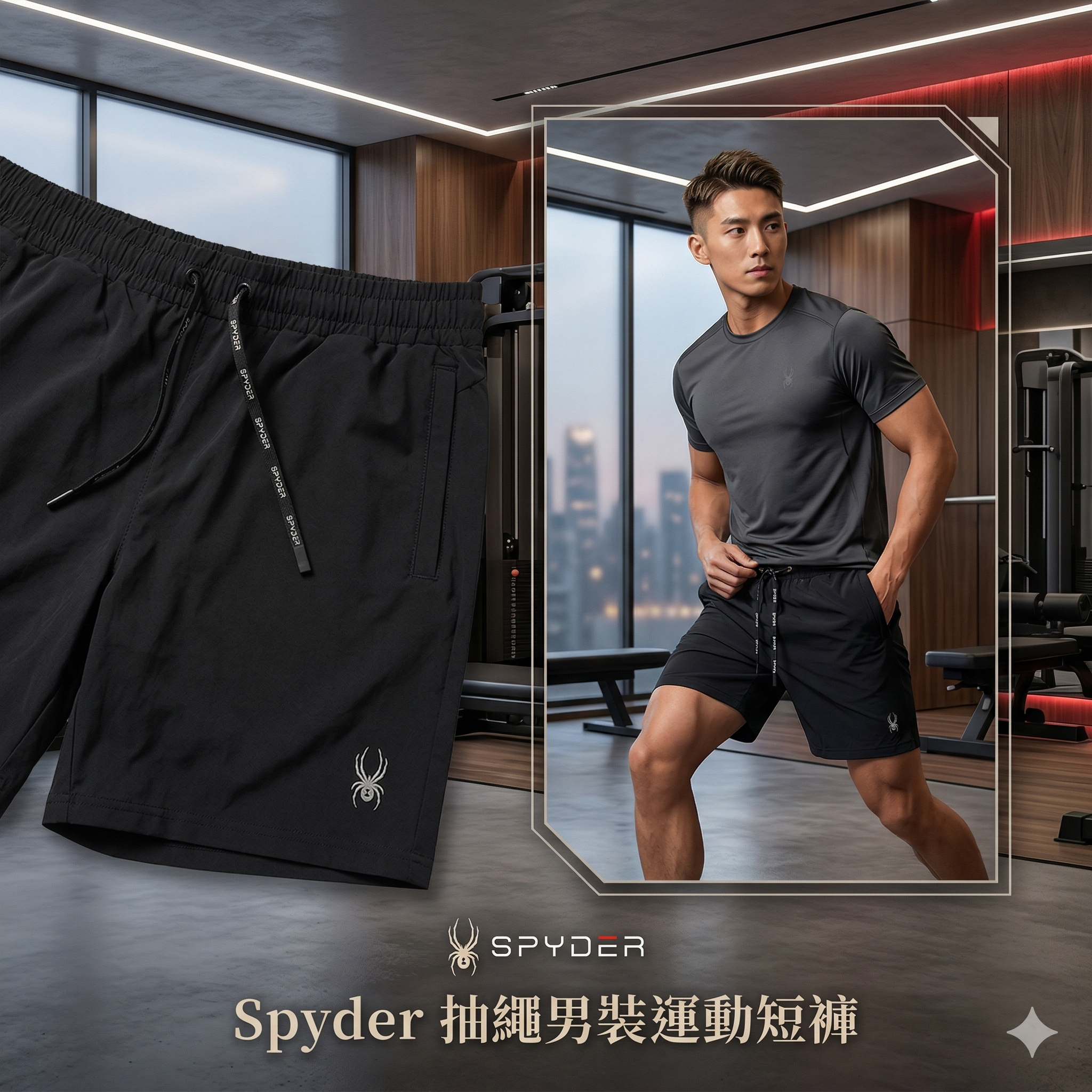 【預購】H040976 Spyder 抽繩男裝運動短褲