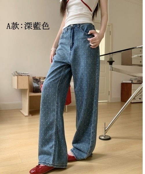 【預購】J0409605 DIAVEL牛仔寬褲｜點點拼接牛仔｜高腰顯腿長｜寬鬆版型｜韓系街頭風｜女裝 2款