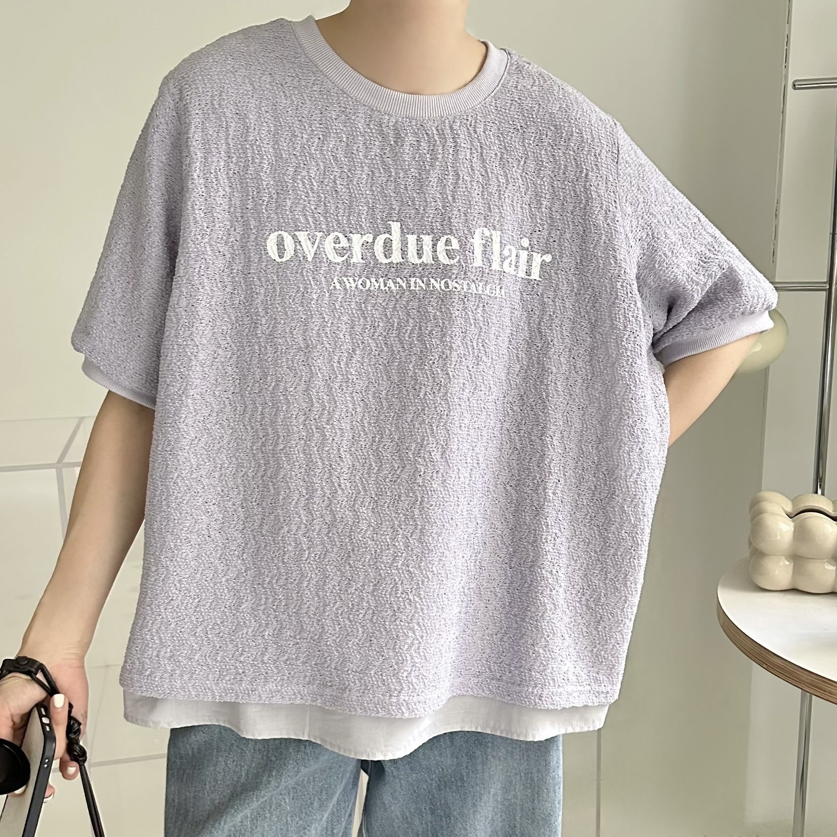 【BONNIE】❤️網面印英文字兩層設計短袖TOP (E42-E45)