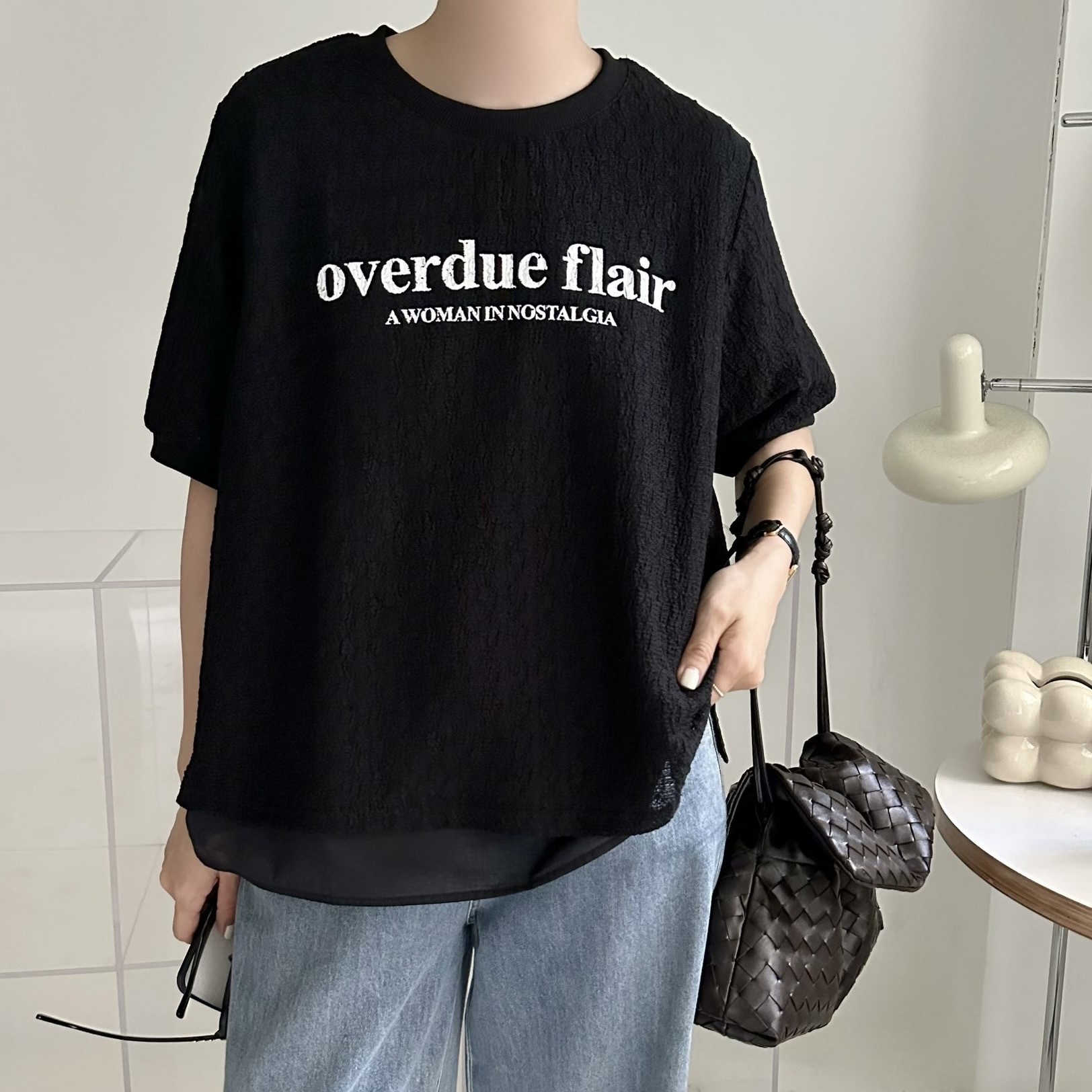 【BONNIE】❤️網面印英文字兩層設計短袖TOP (E42-E45)