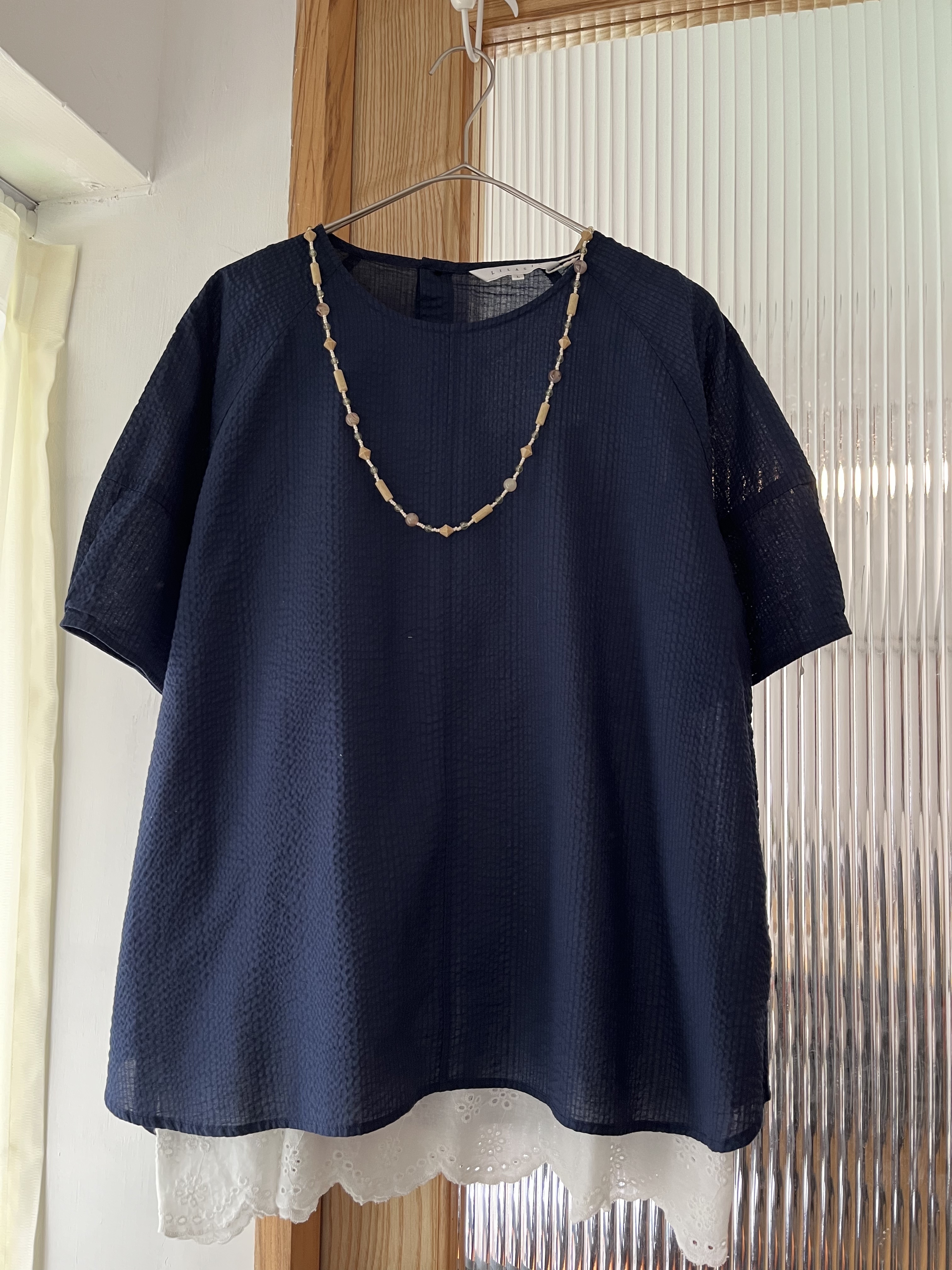 LILASIC藍色皺皺布top