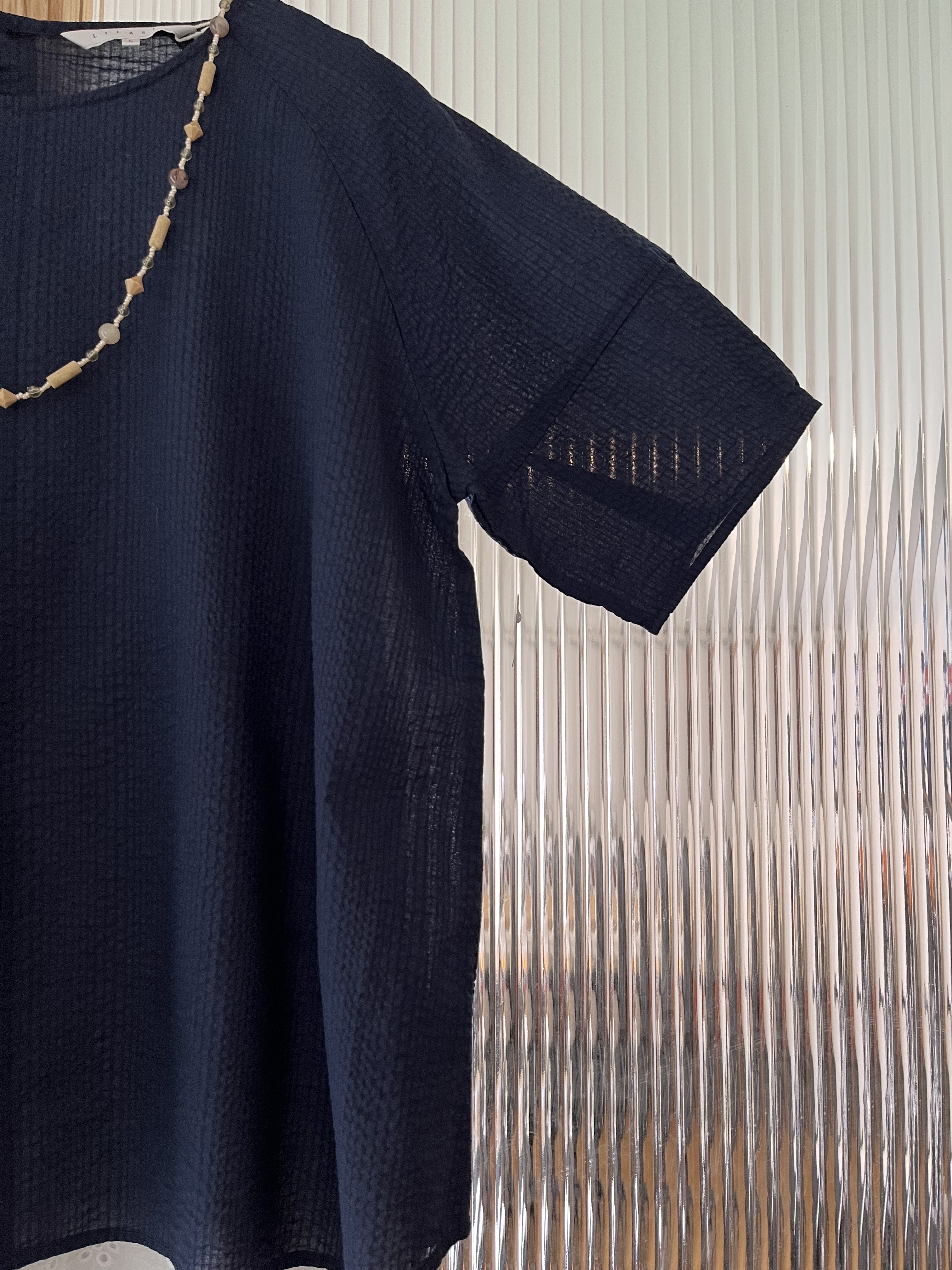 LILASIC藍色皺皺布top