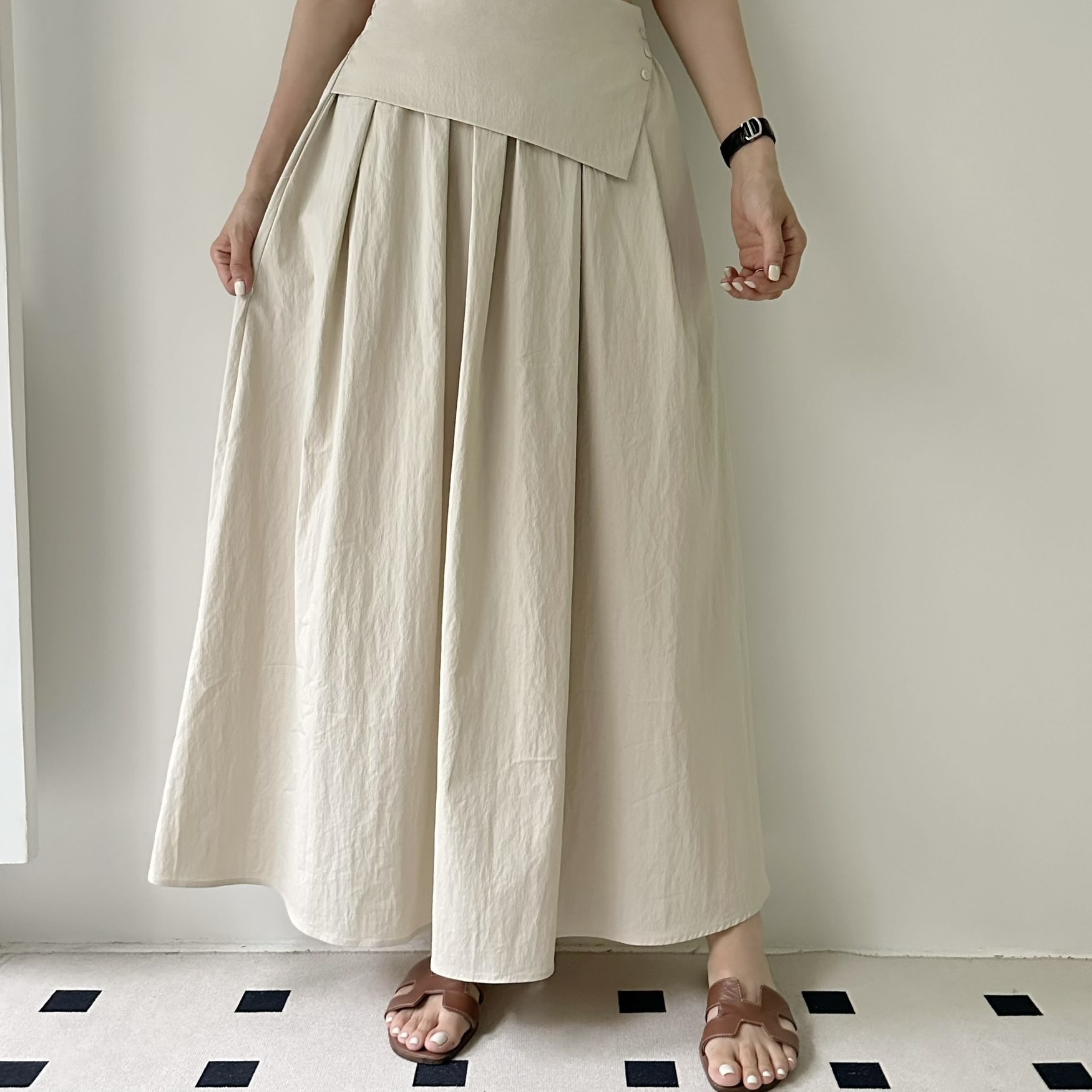 【BONNIE】💚後橡筋腰風衣料長半裙 (E15-E17)