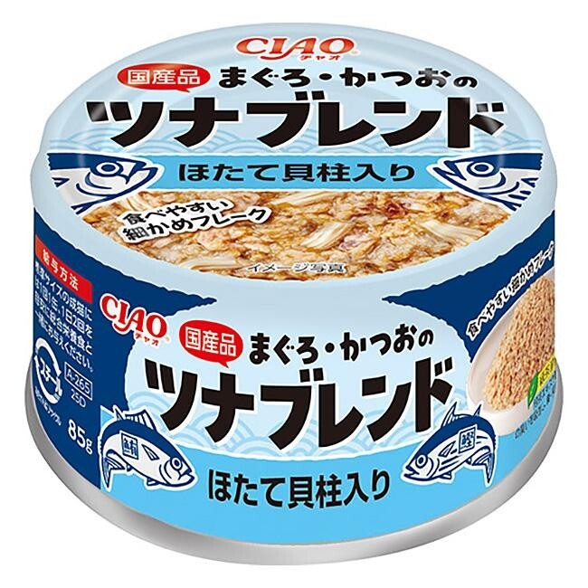 CIAO 貓罐頭．吞拿魚+鰹魚+扇貝柱混合罐85g #A-265