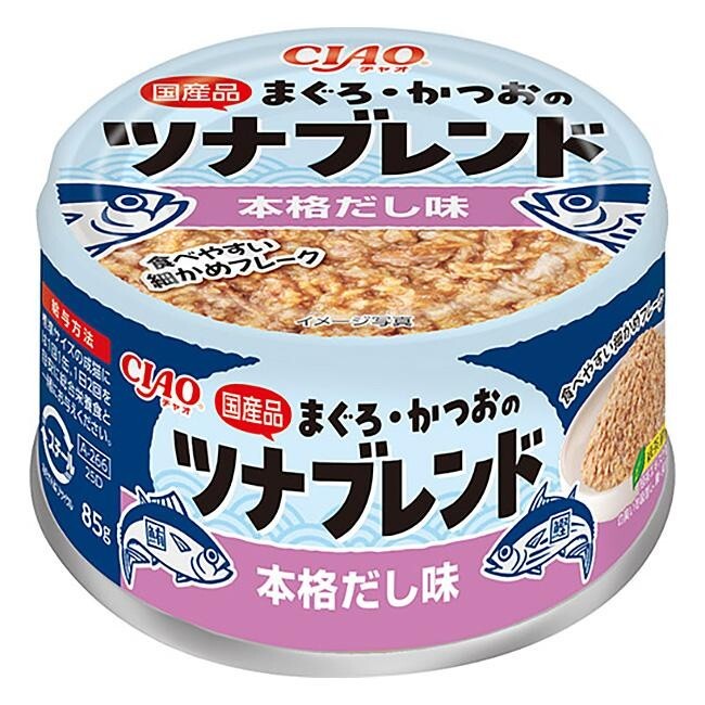 CIAO 貓罐頭．吞拿魚+鰹魚 正宗高湯口味混合罐85g #A-266