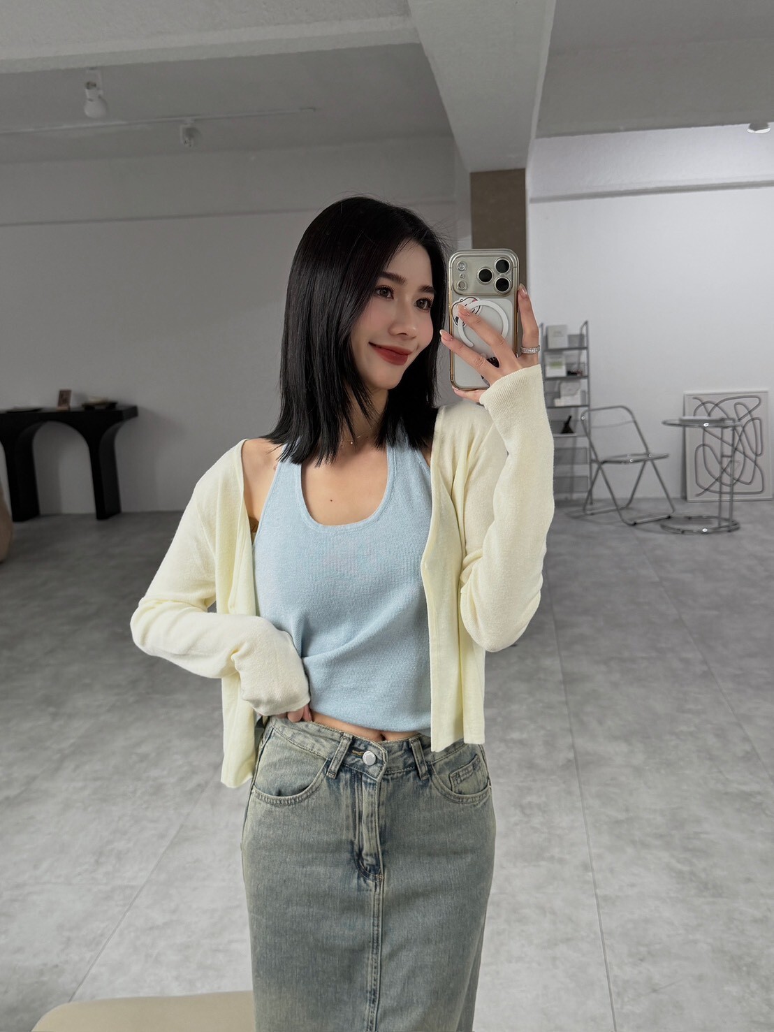 假兩件繞脖針織上衣