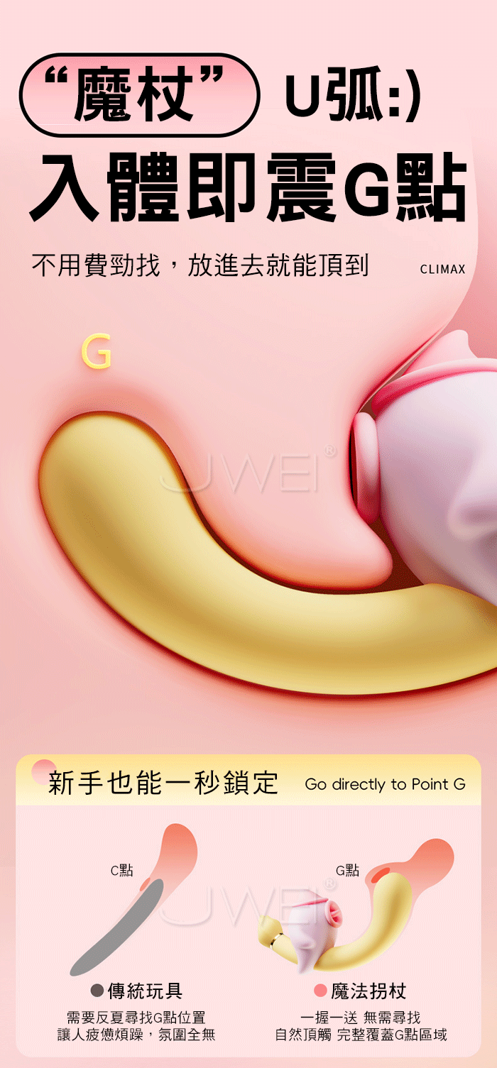 魔法摸杖．8頻邊舔邊震 自動頂潮 軟萌U型上翹G點刺激按摩棒