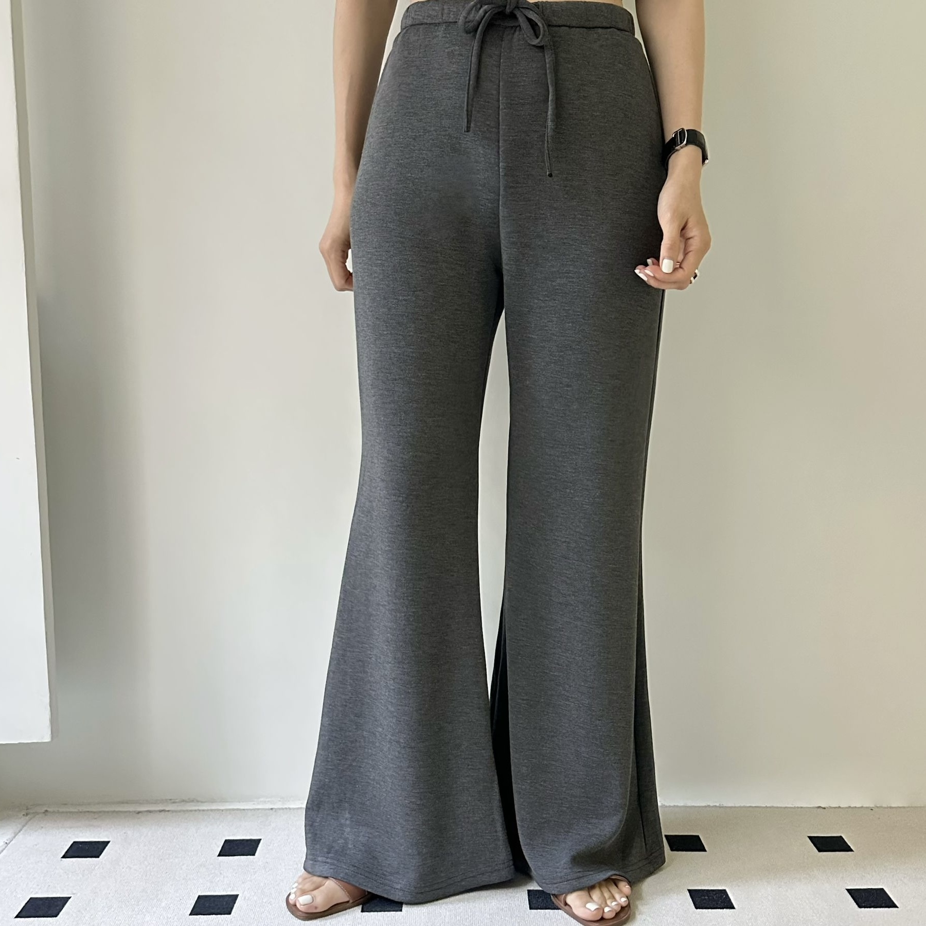 【BONNIE】💚全橡筋腰索繩滑棉料喇叭褲 (E7-E8)