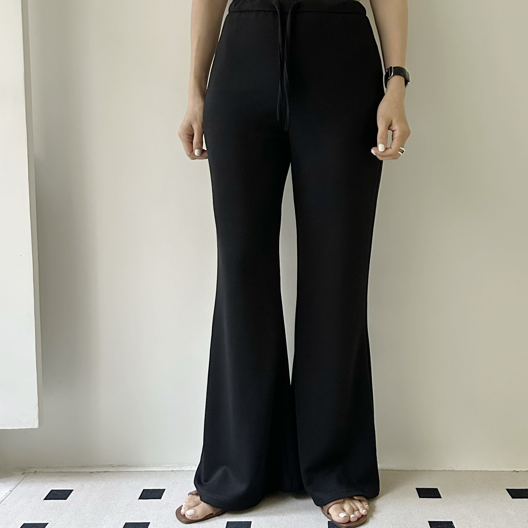 【BONNIE】💚全橡筋腰索繩滑棉料喇叭褲 (E7-E8)