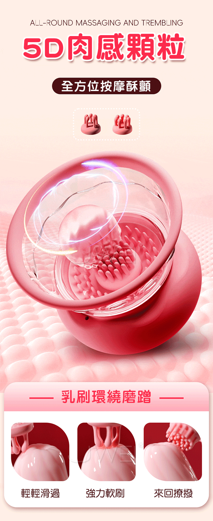 冰淇淋．10頻360度旋轉撩乳 真空吸附肉感顆粒無線乳房按摩器【一對/2入】