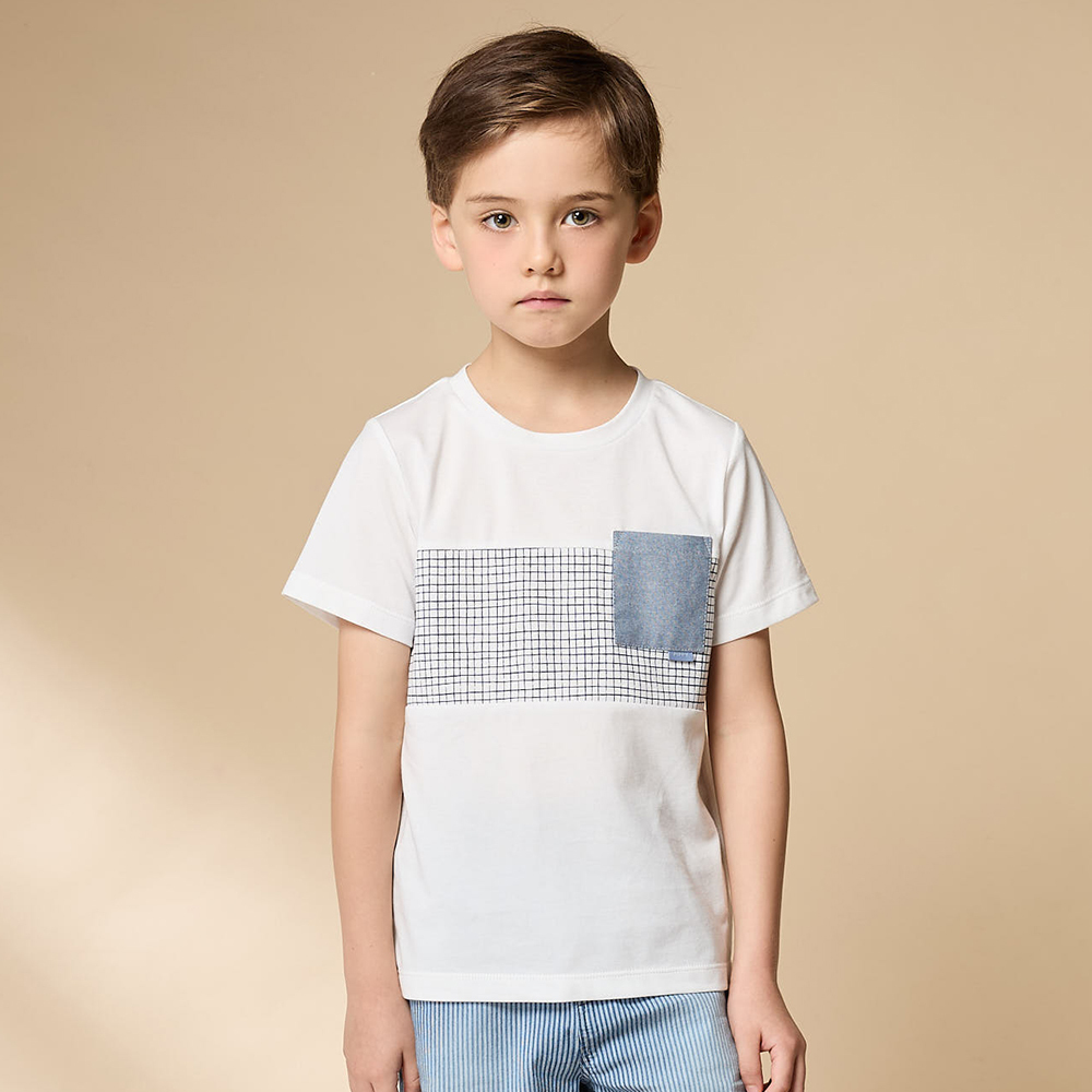 PIPPY 雅痞格紋印花圓領短袖上衣 米白