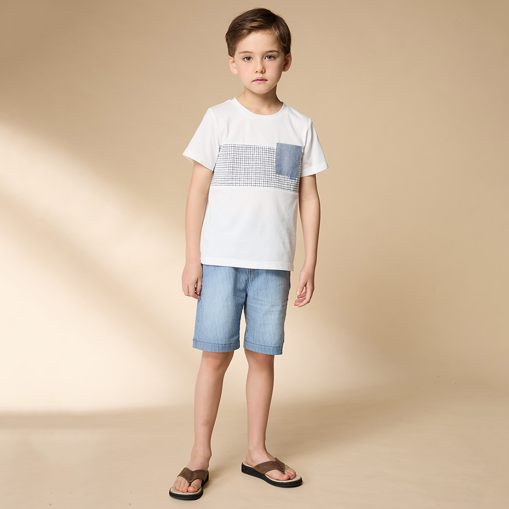 PIPPY 雅痞格紋印花圓領短袖上衣 米白