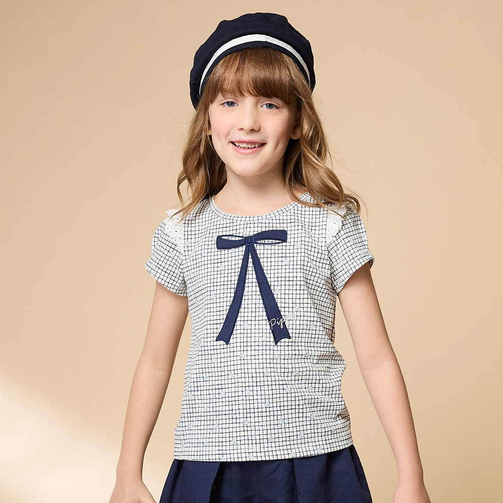 PIPPY 典雅印格蝴蝶結圓領短袖上衣 白