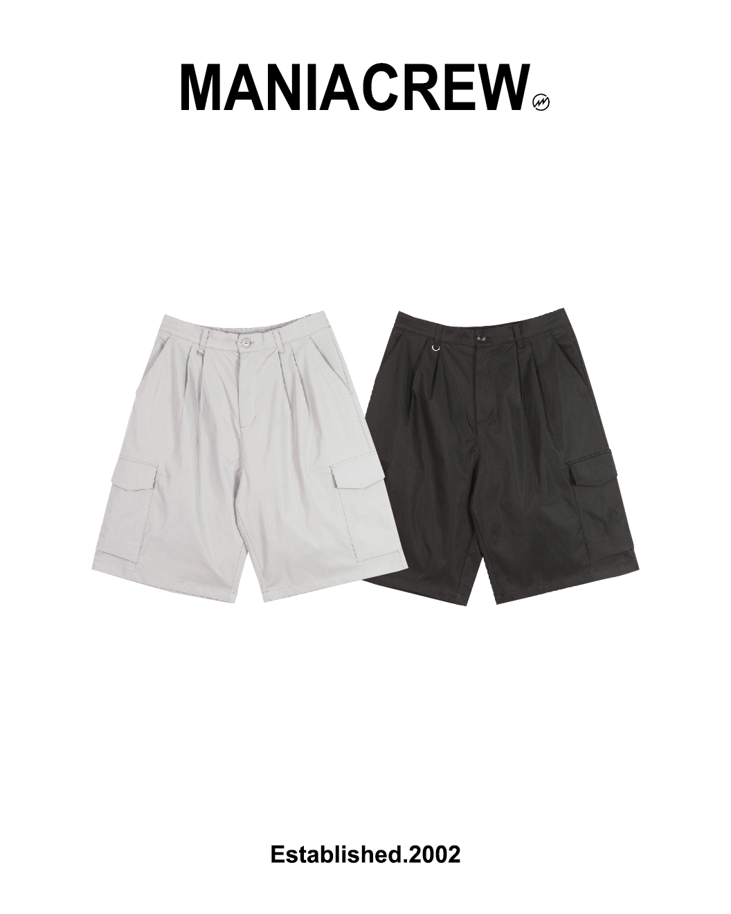 MANIA 摺線五分短褲 黑/淺灰 26 S/S Utility Pleated Shorts