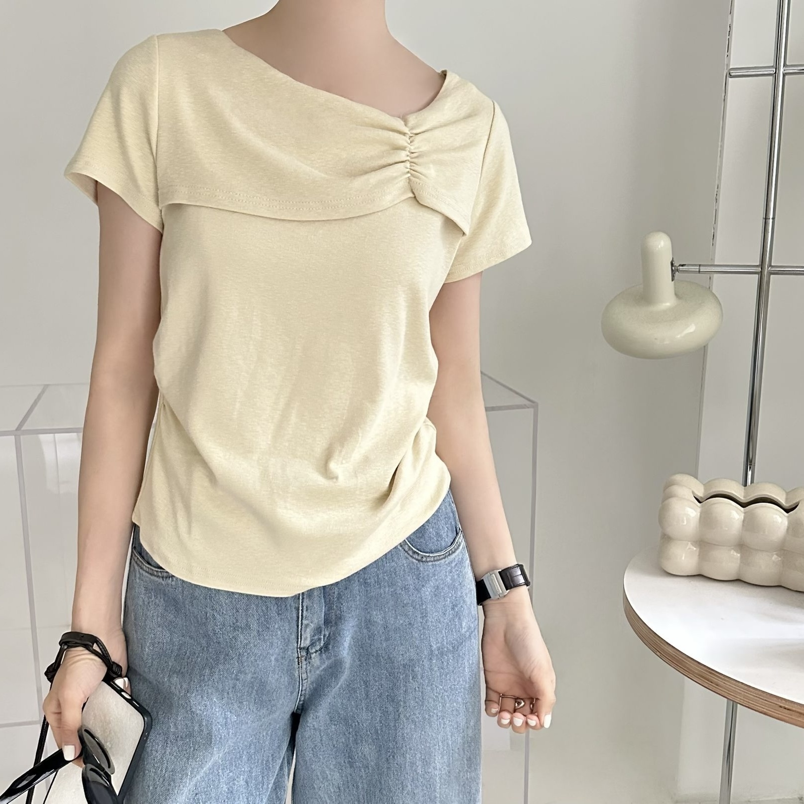 【BONNIE】❤️柔軟棉料車皺衣領側摺摺TOP (E71-E74)