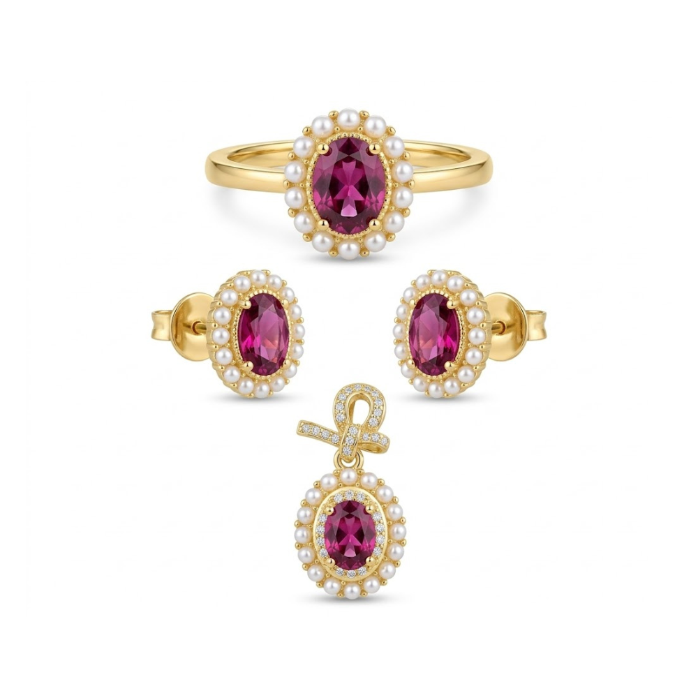 Crimson Reverie｜Rhodolite Garnet & Pearl Set