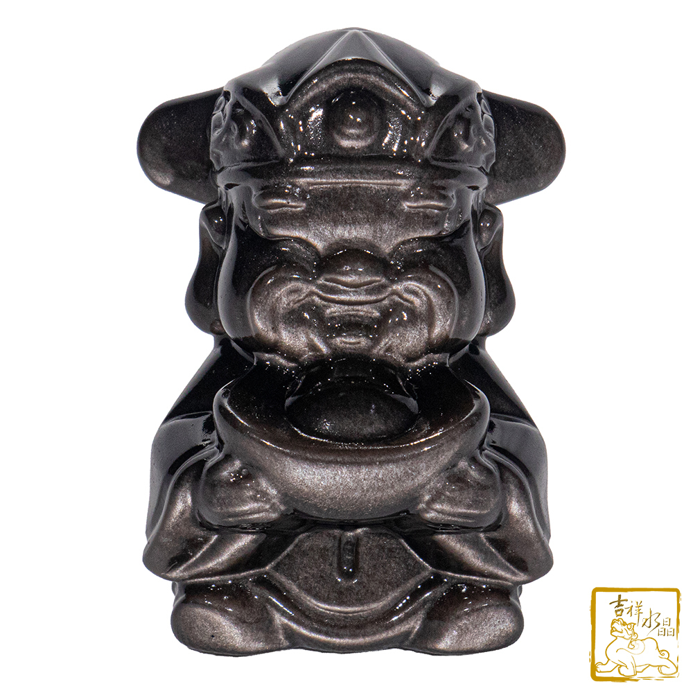 銀沙黑曜石財神爺 45g 招財進寶