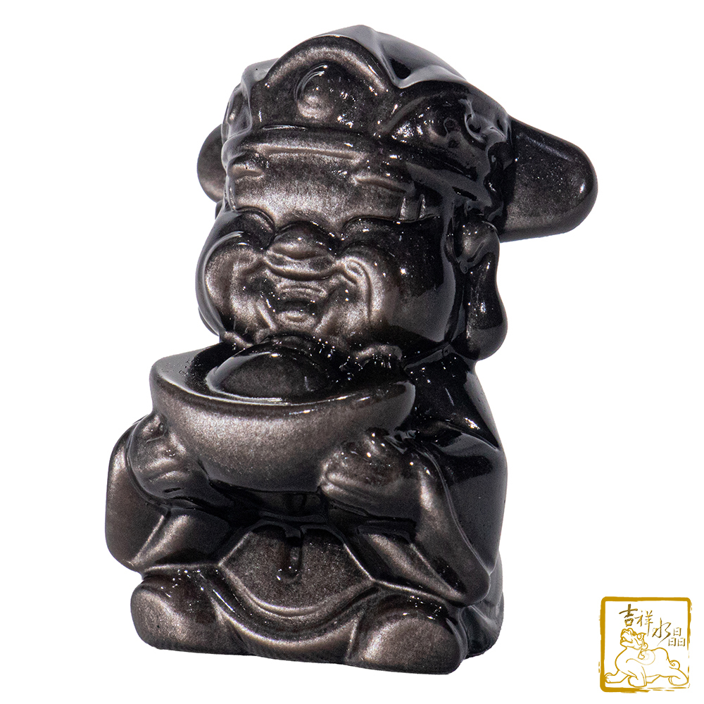 銀沙黑曜石財神爺 45g 招財進寶