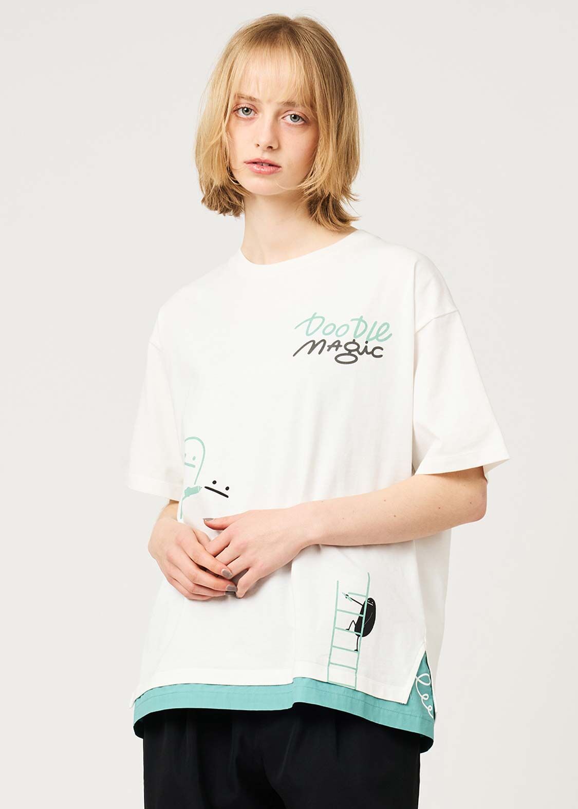 日本預訂 graniph GH Magic Paint Beautiful Shadow | Layered Big Silhouette T-Shirt