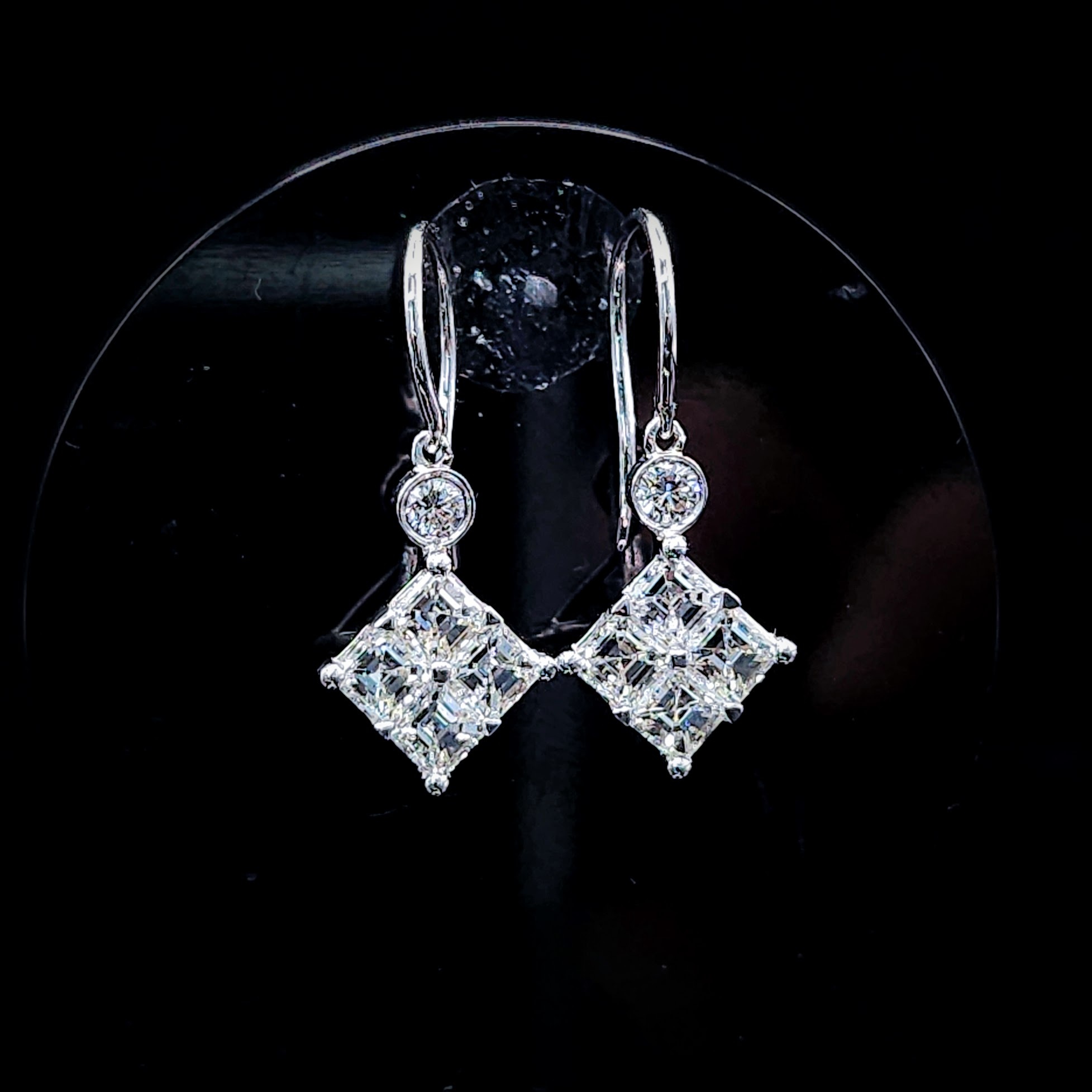 全新18K白金1卡38份方形鑽石吊耳環