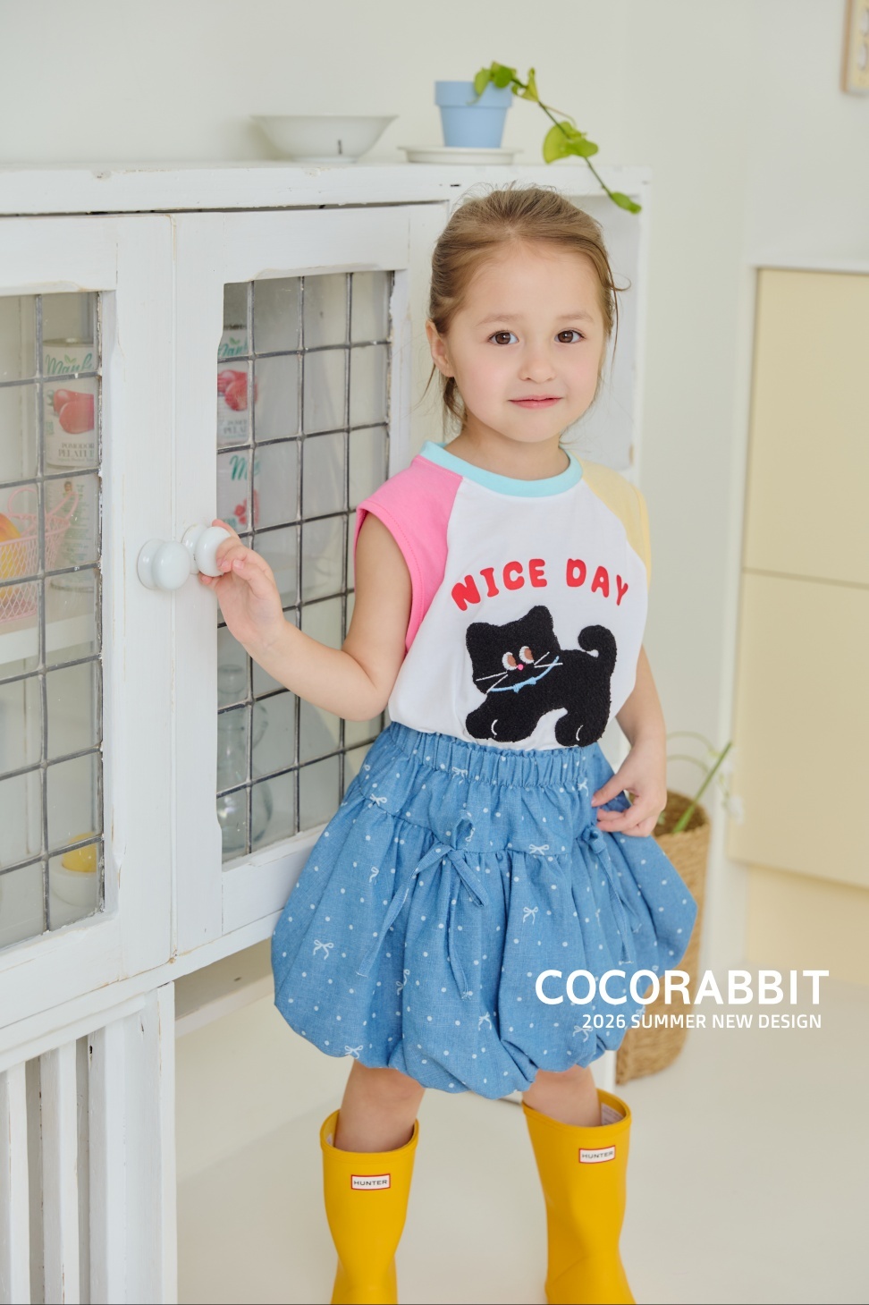 韓國🇰🇷COCORABBIT 拼袖黑貓上衣＋點點蝴蝶結牛仔裙(S-2XL)