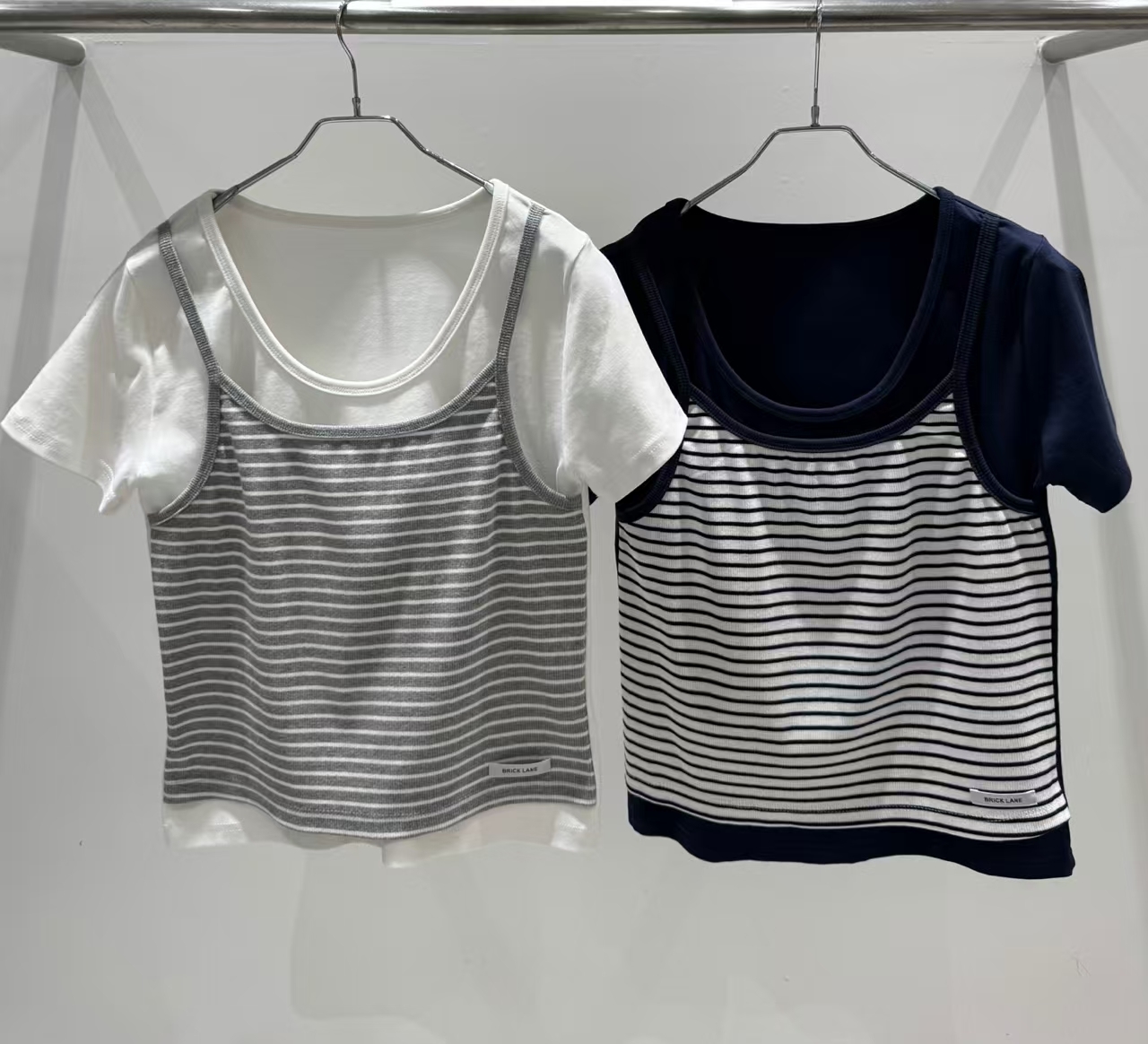 BL6037 假兩件條紋背心Tee