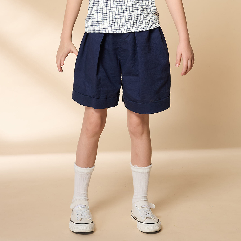 PIPPY 俏皮下擺反摺鬆緊腰圍短褲 藍