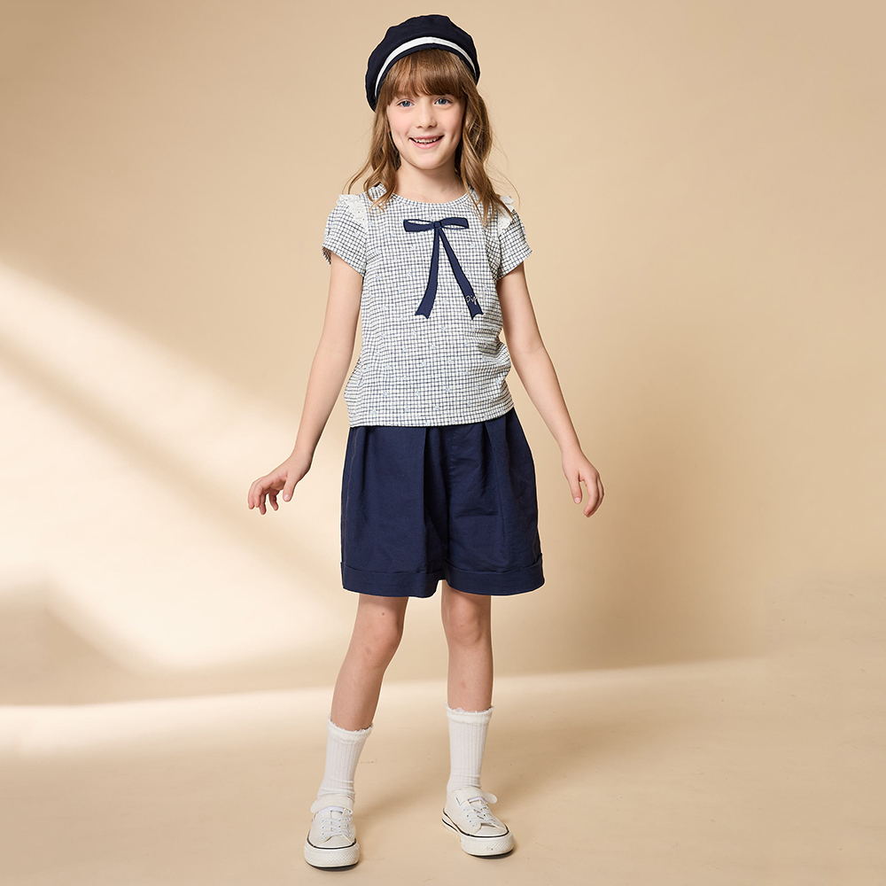 PIPPY 俏皮下擺反摺鬆緊腰圍短褲 藍