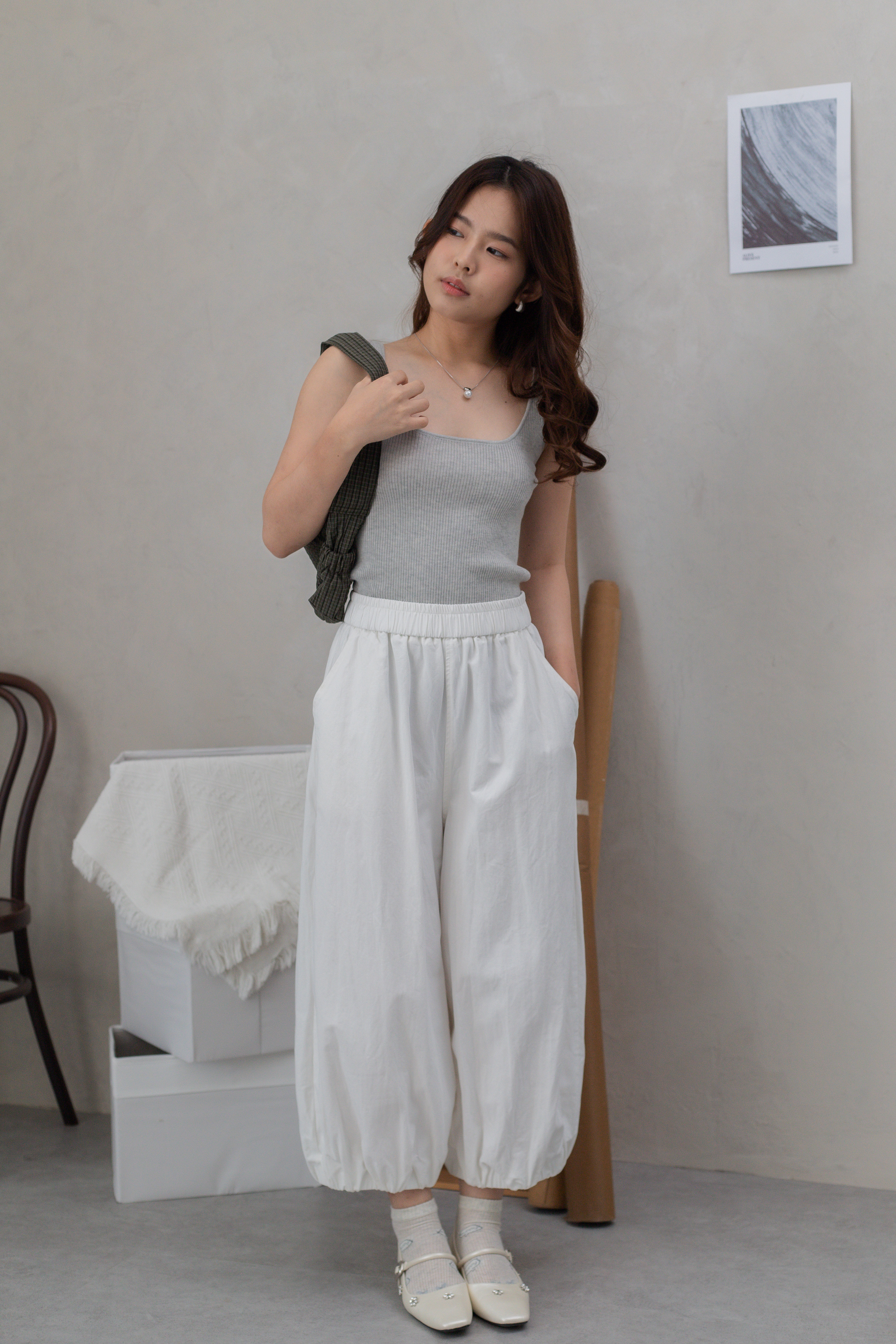 Joane Barrel Leg Pants White -2684PLWHI