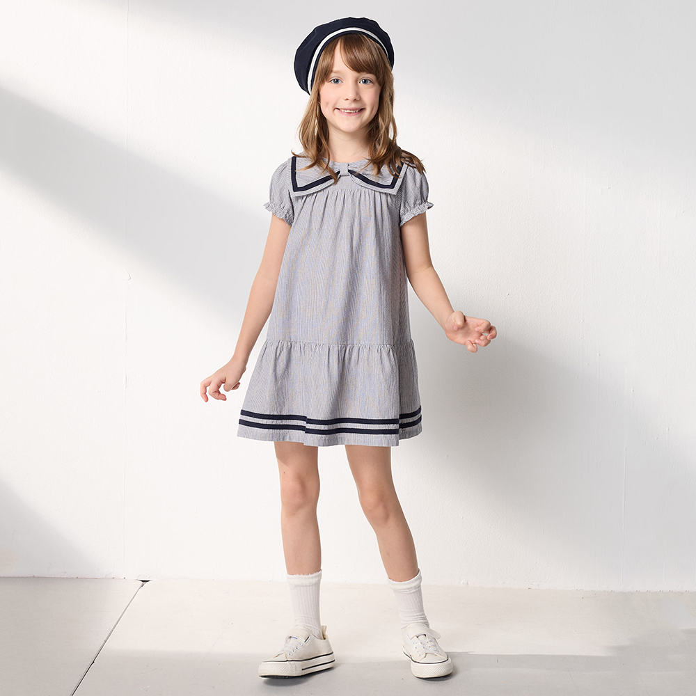 PIPPY 典雅大領片下擺剪接洋裝 藍