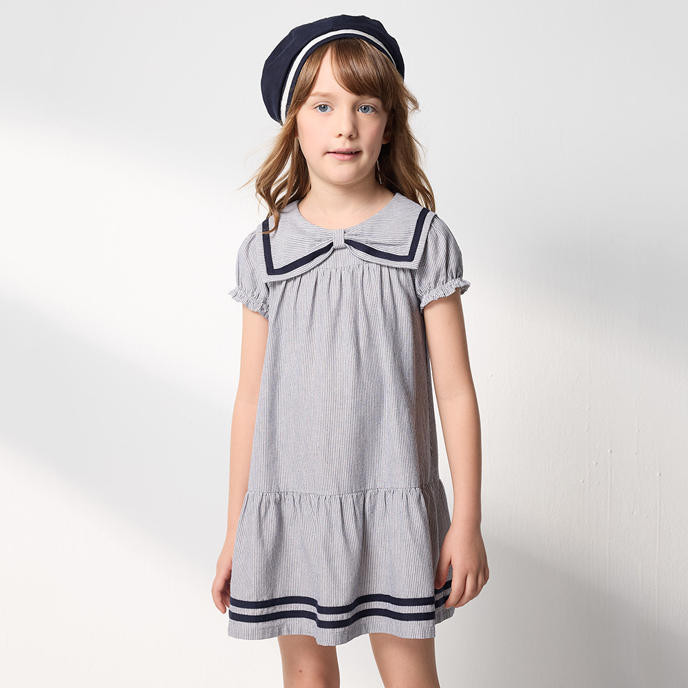 PIPPY 典雅大領片下擺剪接洋裝 藍