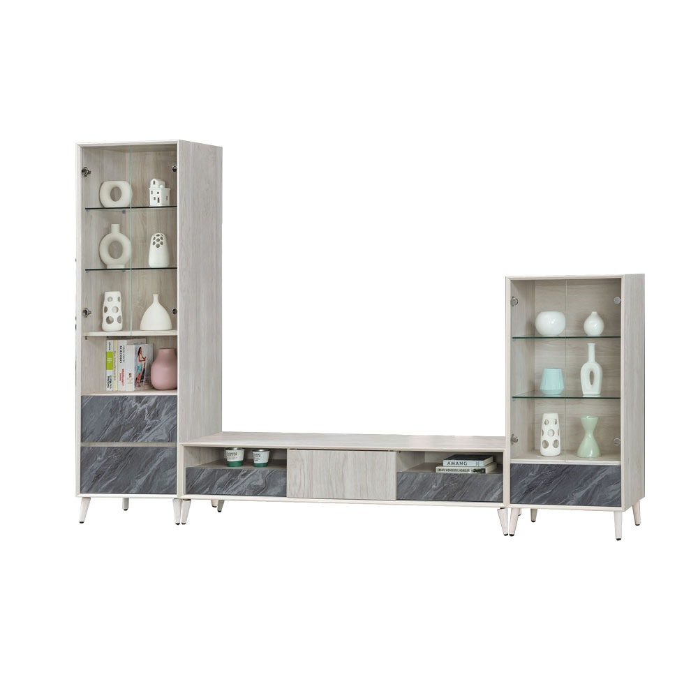 柏蒂家居-凱薩10尺電視櫃組合(2尺展示櫃+6尺電視長櫃+2尺展示低櫃)